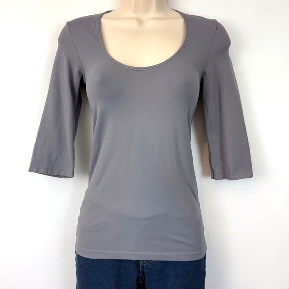 Last Tango Gray Top Lycra Spandex Form Fitting Scoop Neckline 3/4 sleeves - Picture 2 of 16